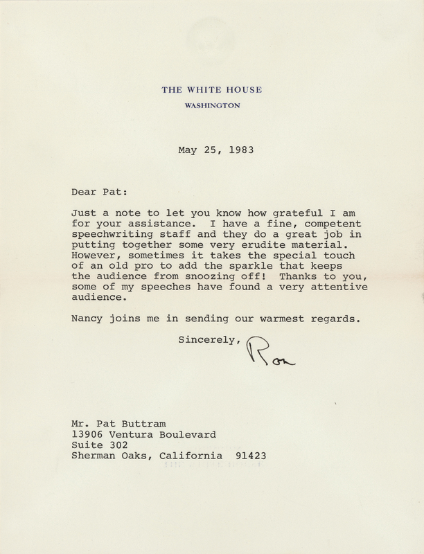Lot 73 Ronald Reagan Typed Letter Signed as President to His 'Green Acres' Speech Writer