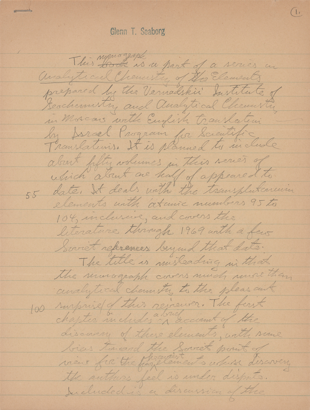 Lot 226 Glenn Seaborg Handwritten Manuscript