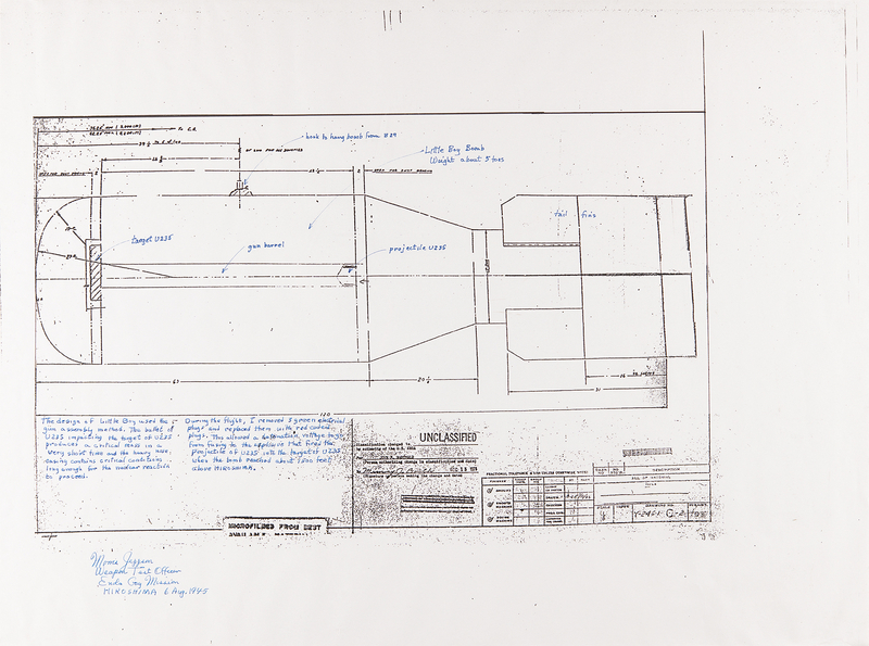 Lot 248 Enola Gay: Morris Jeppson Signed and Annotated 'Little Boy Bomb' Blueprints (24? x 18?)