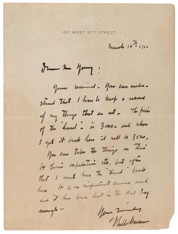 Lot 305 Childe Hassam Autograph Letter Signed