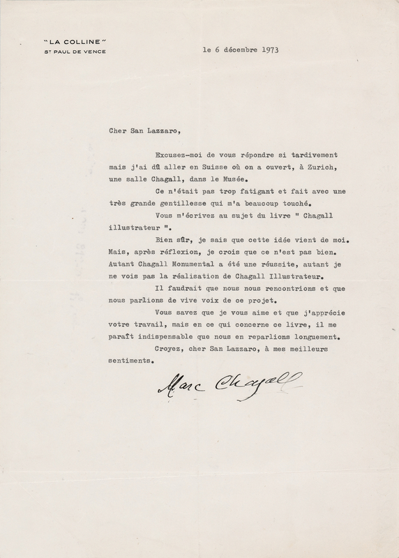 Lot 301 Marc Chagall Typed Letter Signed