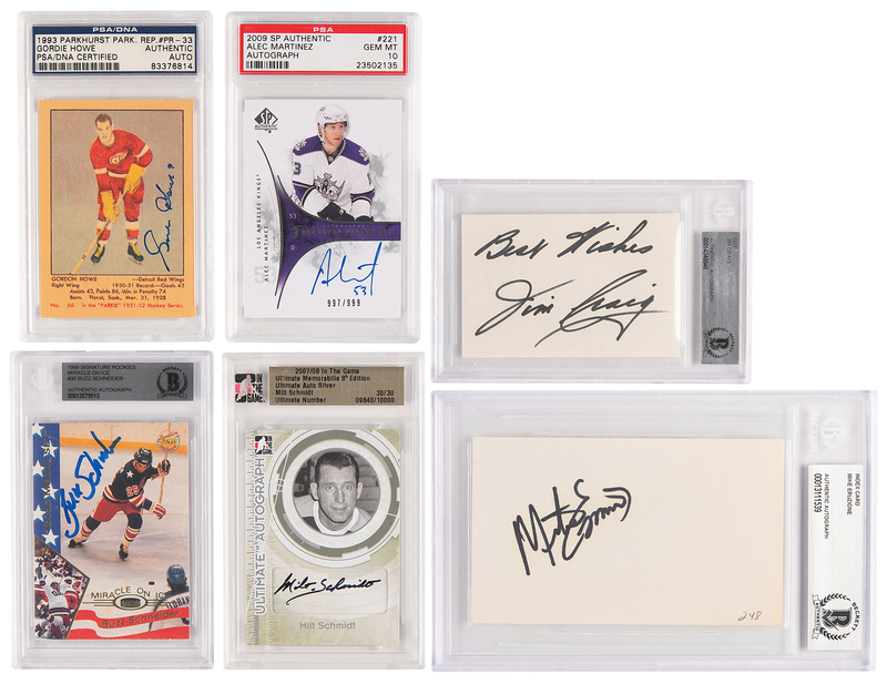 Lot 716 Hockey (6) Autographs with Howe, Schmidt, and Eruzione