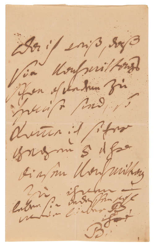 Lot 371 Ludwig van Beethoven Autograph Letter Signed, Arranging a Meeting with the Father of a Child Prodigy Pianist