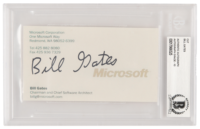 Lot 165 Bill Gates Signed Sheet, Printed to Resemble a 'Microsoft' Business Card - BAS 10