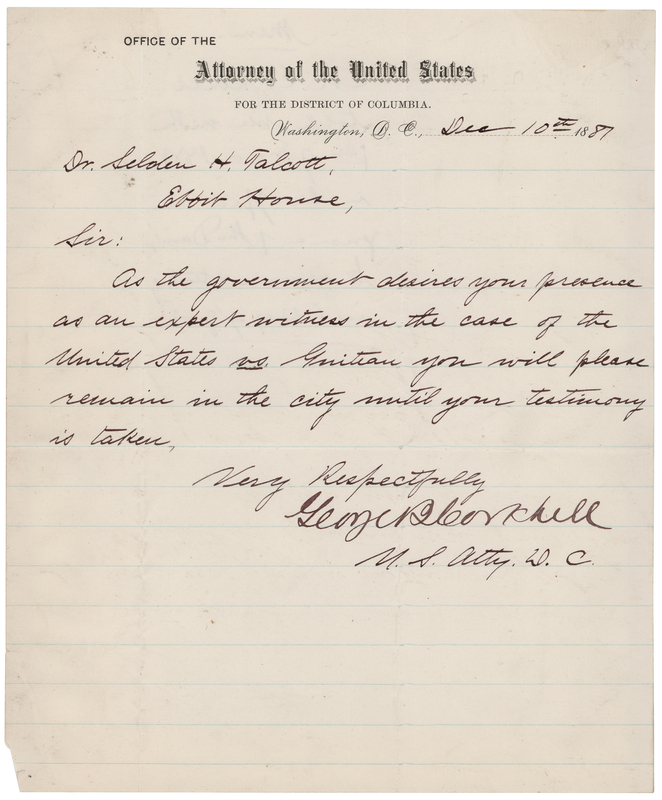 Lot 163 Garfield Assassination: George Corkhill Letter Signed on ?the case of the United States vs Guiteau?