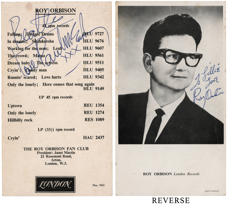 Lot 390 Beatles: Paul McCartney and Roy Orbison Signed Promotional Card