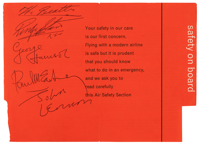 Lot 376 Beatles Signed BEA Airlines In-Flight Booklet Page (August 8, 1963)