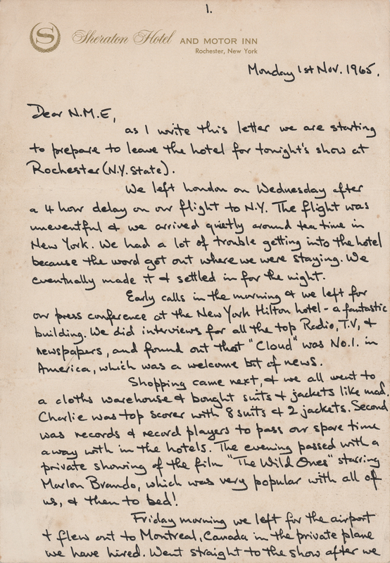 Lot 435 Rolling Stones: Bill Wyman Partial Autograph Letter Signed on Their 1965 American Tour