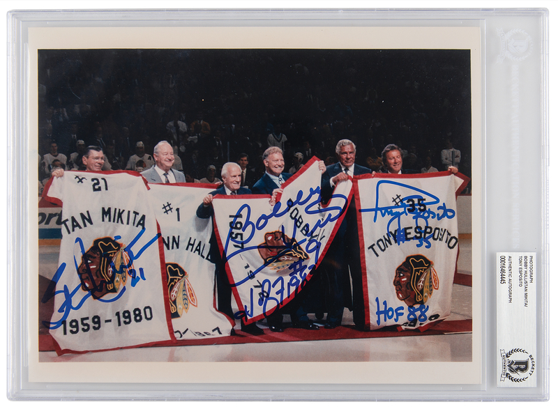 Lot 699 Chicago Blackhawks Signed Photograph - Mikita, Hull, and Esposito