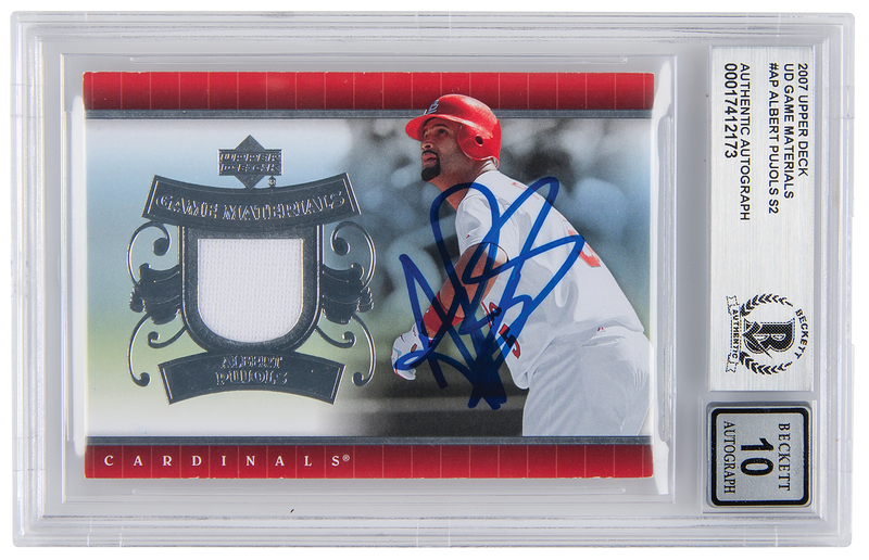Lot 757 Albert Pujols Signed 2007 UD Game Materials Baseball Card - BAS 10
