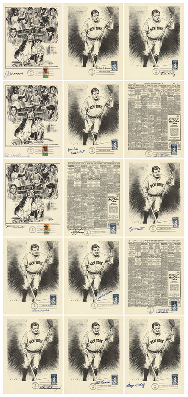 Lot 684 Baseball Hall of Famers (15) Signed First Day  Commemorative Prints with DiMaggio, Durocher, and Hubbell