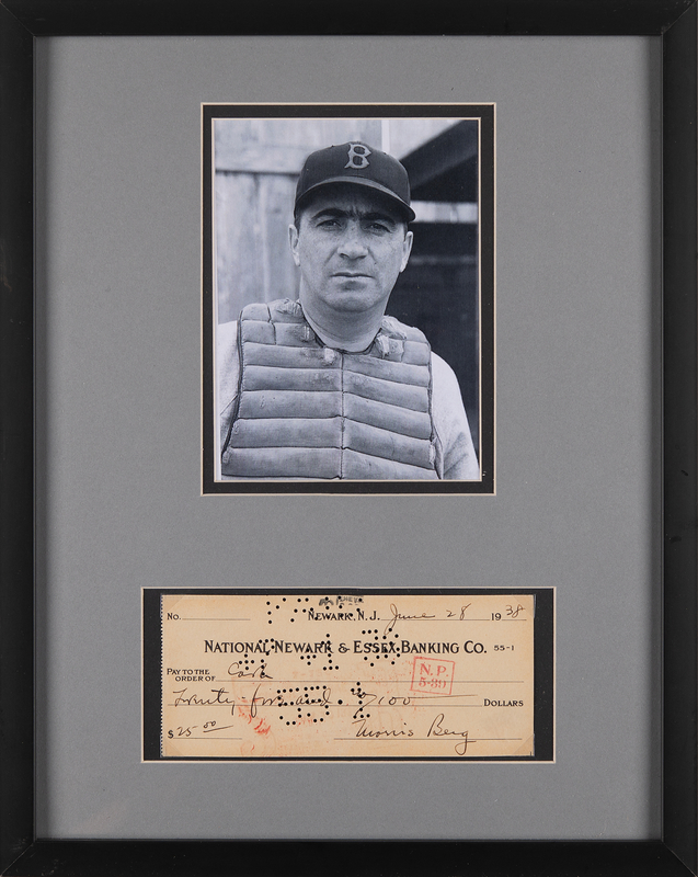Lot 689 Moe Berg Signed Check
