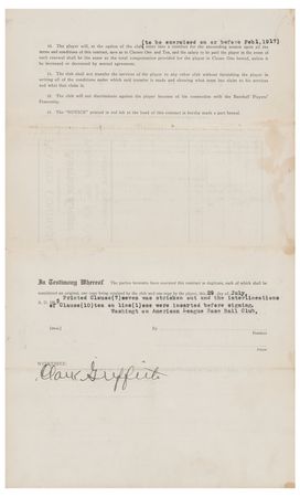 Lot #711 Clark Griffith Signed Contract - Image 1