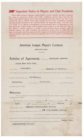 Lot #711 Clark Griffith Signed Contract - Image 2