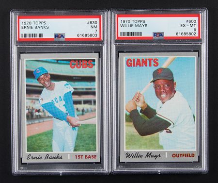 Lot #665 1970 Topps #600 Willie Mays and #630 Ernie Banks - Both PSA Graded - Image 1