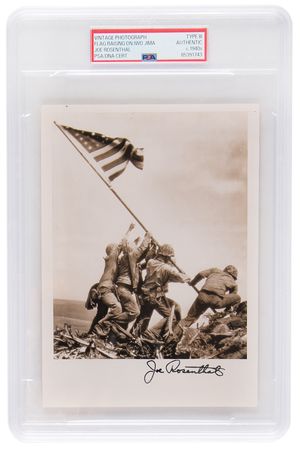 Lot #264 Iwo Jima: Joe Rosenthal Signed ‘Type III’ Flag-Raising Photograph and Signed AP News Photo Envelope - Image 1