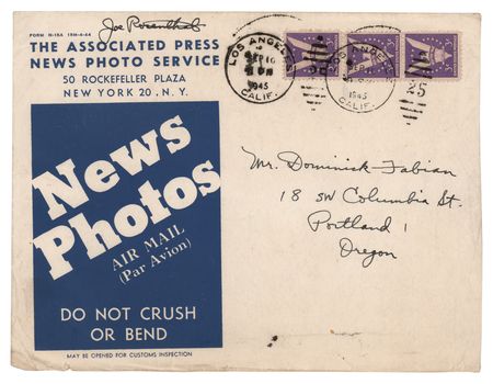 Lot #264 Iwo Jima: Joe Rosenthal Signed ‘Type III’ Flag-Raising Photograph and Signed AP News Photo Envelope - Image 2