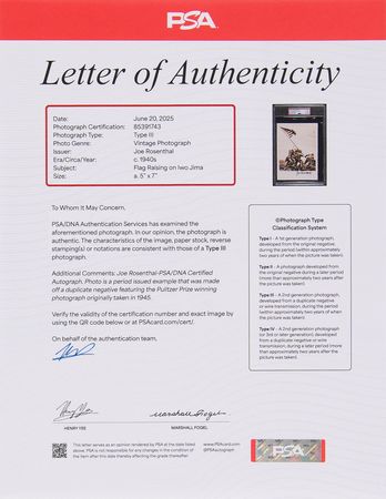 Lot #264 Iwo Jima: Joe Rosenthal Signed ‘Type III’ Flag-Raising Photograph and Signed AP News Photo Envelope - Image 3
