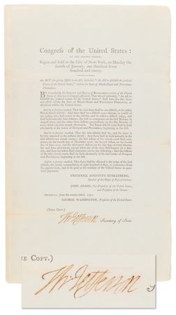 Lot #2 Thomas Jefferson Document Signed as Secretary of State - Act of Congress Organizing Rhode Island's US District Court - Image 1
