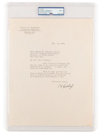 Lot #285 Charles Lindbergh Typed Letter Signed - PSA MINT 9 - Image 1