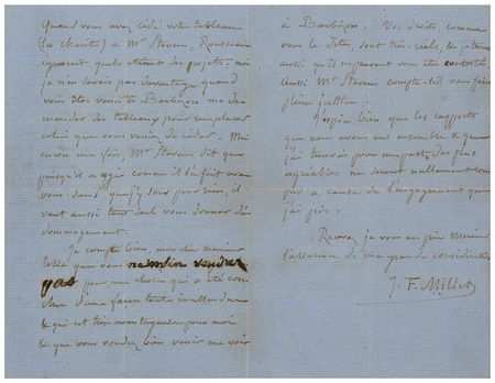 Lot #307 Jean-Francois Millet Autograph Letter Signed - Image 2