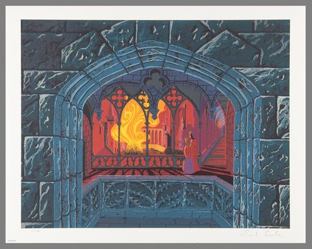 Lot #322 Eyvind Earle Signed 'Sleeping Beauty Castle Tableaus' Giclee Print – 'Burning Spinning Wheels' (Ltd. Ed. #2/40) - Image 1