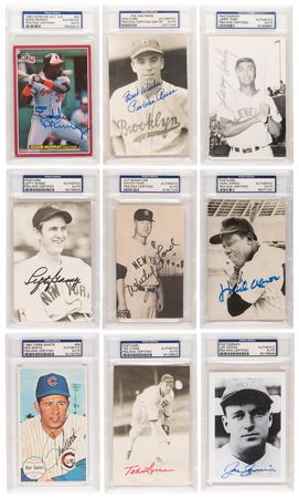 Lot #682 Baseball (15) Signed Items with Hank Aaron, Larry Doby, and Ron Santo - Image 1