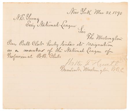 Lot #661 Washington Nationals: (2) Early Professional Baseball Documents (1889-90), Including Their Resignation from the National League - Image 2