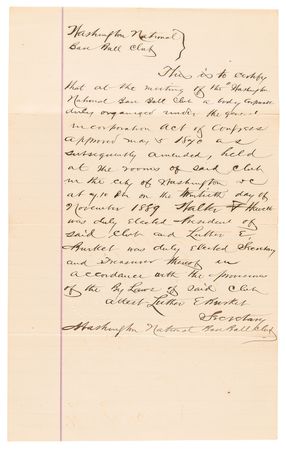 Lot #661 Washington Nationals: (2) Early Professional Baseball Documents (1889-90), Including Their Resignation from the National League - Image 3