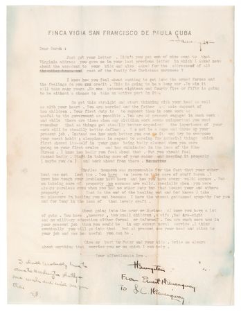 Lot #333 Ernest Hemingway Typed Letter Signed, Discouraging His Brother from Joining WWII: 