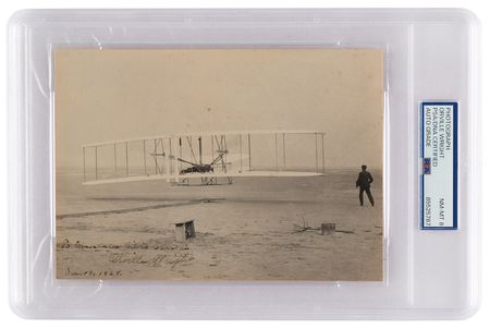 Lot #284 Orville Wright Signed ?First Flight? Photograph Presented to an Italian WWI Ace - PSA NM-MT 8 - Image 1