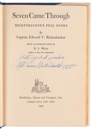 Lot #275 Eddie Rickenbacker Signed Book - Seven Came Through - Image 4