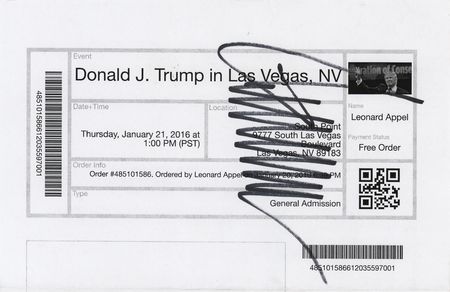 Lot #93 Donald Trump Signed Campaign Rally Pass - Image 1