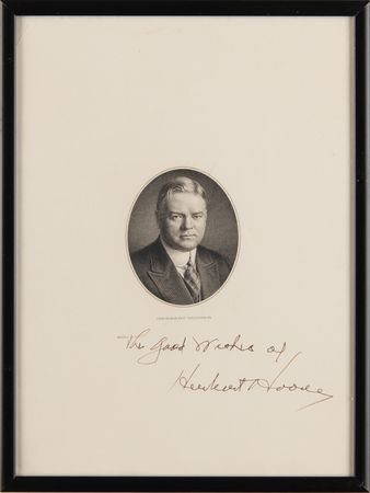 Lot #47 Herbert Hoover Signed Portrait Engraving - Image 1