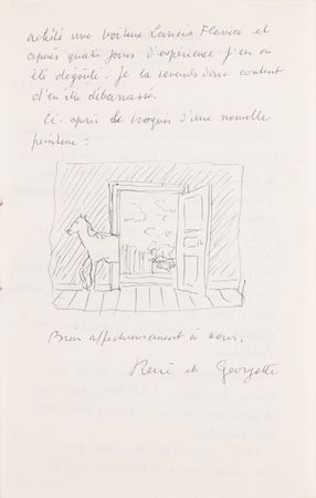 Lot #291 Rene Magritte Autograph Letter Signed with Surrealist Sketch: 