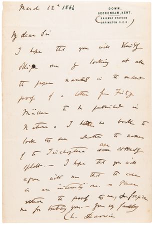 Lot #110 Charles Darwin Autograph Letter Signed to an Editor, Ensuring that “the name of the Trichoptera are correctly spelt” - Image 2