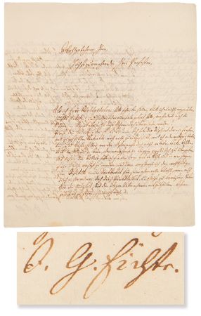 Lot #127 Johann Gottlieb Fichte Autograph Letter Signed on a Philosophical Mix-up: 