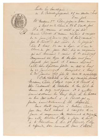 Lot #109 Marie Curie Twice-Signed Document - Image 1