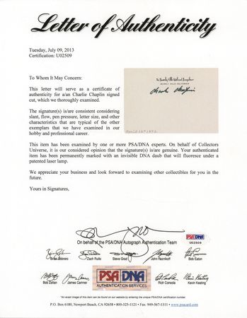 Lot #503 Charlie Chaplin Signature - Image 2