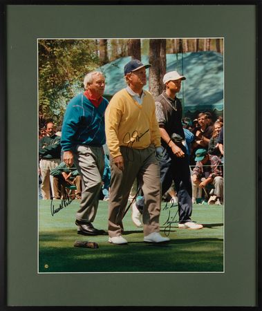 Lot #774 Tiger Woods, Arnold Palmer, and Jack Nicklaus Signed Oversized Photograph - Image 1