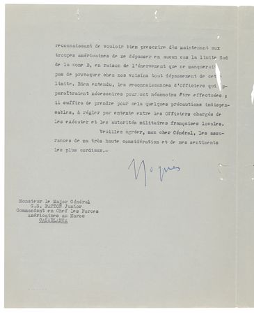 Lot #250 George S. Patton's World War II-Dated North Africa Campaign Neutrality Zone Map, Sent by Moroccan Resident-General Charles Noguès (1942) - Image 7