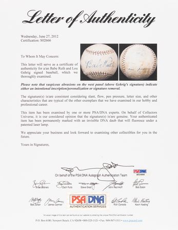 Lot #658 Babe Ruth and Lou Gehrig Signed Baseball - Image 6