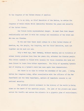 Lot #16 Franklin D. Roosevelt: Typescript Draft of an Undelivered Message to Congress on Nazi Aggression Against Russia - Image 3
