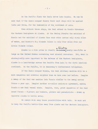 Lot #16 Franklin D. Roosevelt: Typescript Draft of an Undelivered Message to Congress on Nazi Aggression Against Russia - Image 4