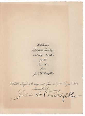 Lot #221 John D. Rockefeller Signed Christmas Card - Image 1