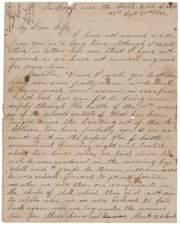 Lot #240 Battle of Antietam: Lyman Nicholas Handwritten 'Battlefield' Letter - 