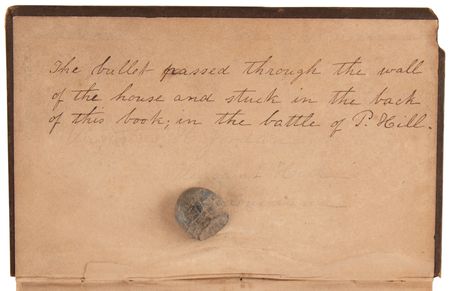 Lot #241 Civil War: Bullet-Damaged Book with Bullet Fragment from the Battle of Pleasant Hill - Image 2