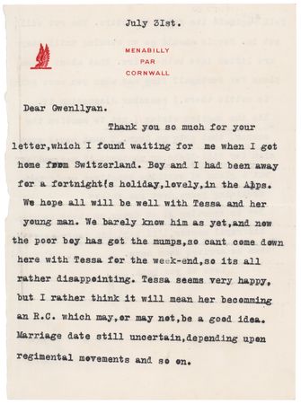 Lot #344 Daphne du Maurier Typed Letter Signed - Image 1