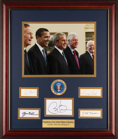 Lot #41 Five Presidents Signature Display - Carter, Bush, Clinton, Bush, and Obama - Image 1