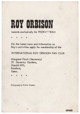 Lot #428 Roy Orbison Signed Promotional Card - Image 2
